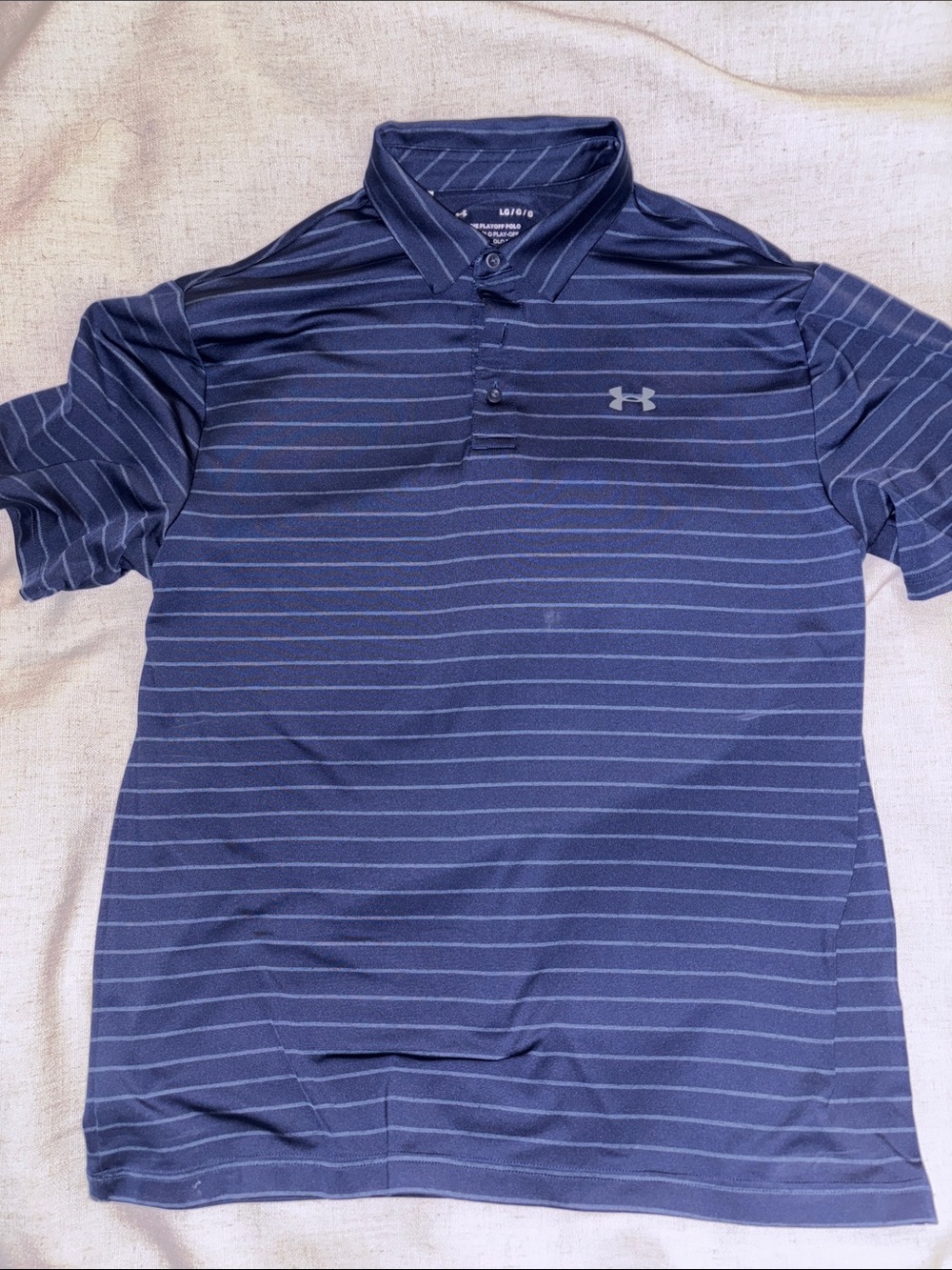 Under Armour Men’s Navy Polo with Light Blue Stripes